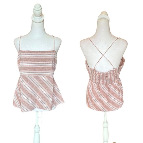 American Eagle Striped Pink Sleeveless Top Linen Cotton Blend Womens Large - Picture 1 of 13